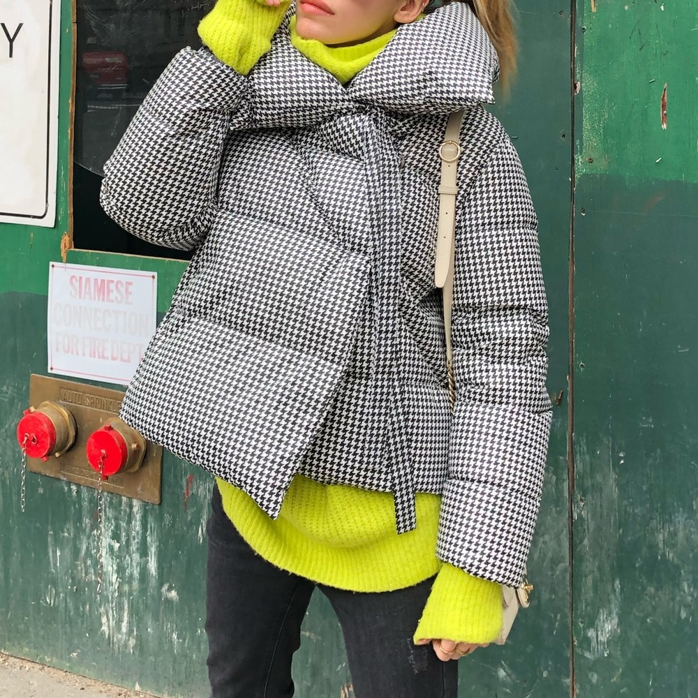 Glen plaid puffer jacket